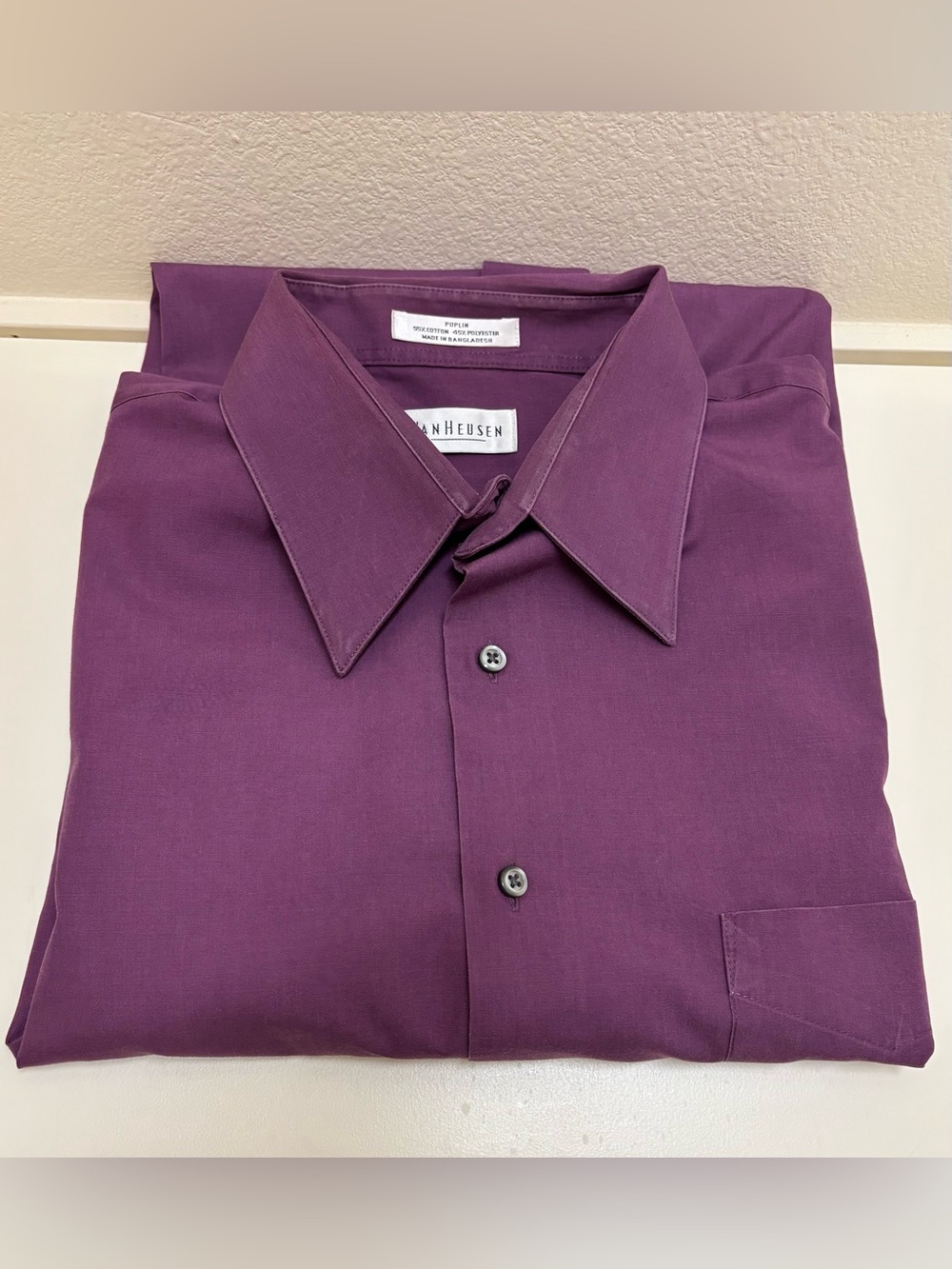Van Heusen Men's Dark Plum Button-Up Dress Shirt